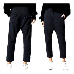 Nili Lotan XS Slouchy Paris Pants $345 Drop Crotch Cotton Crop Washed Black/Blue